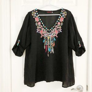 Rare Johnny Was Floral Embroidered Tunic Top